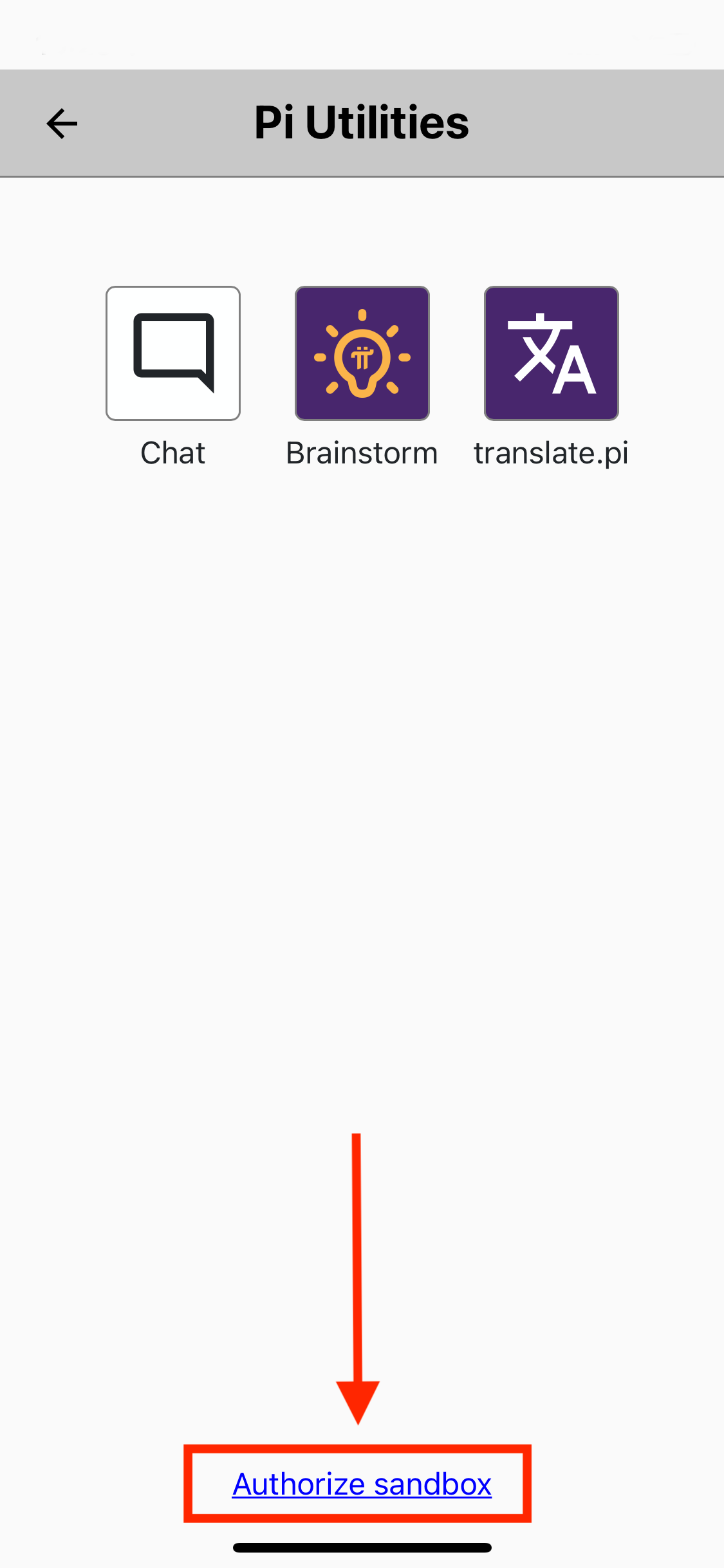 当应用尝试访问沙盒时，会显示“授权沙盒”屏幕。